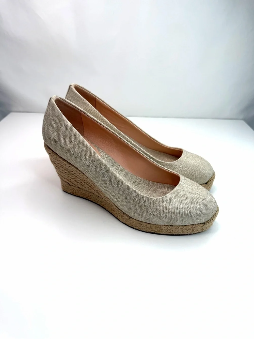 J. Crew Tan Metallic Canvas Woven Seville Espadrille Wedge Pumps